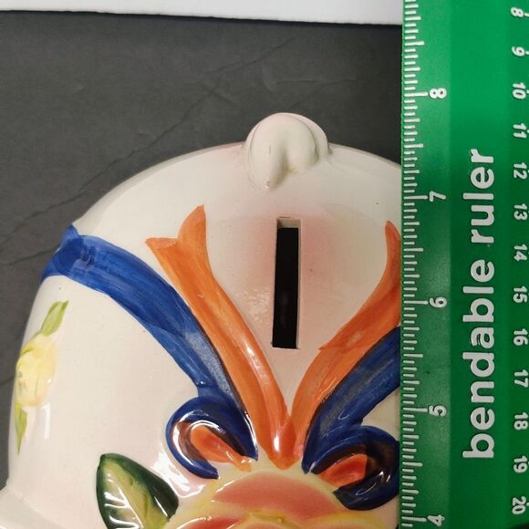 Piggy Bank Kitschy Cute Floral Big Eyed and slightly angry little Pink Pig - Picture 10 of 11